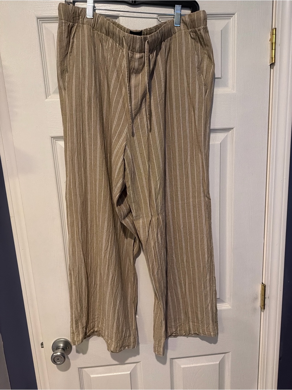 GAP Beige Pinstripe Drawstring Cropped Pants